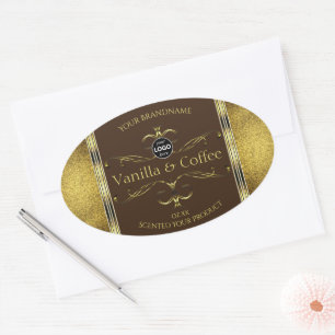 Sticker Ovale Bordures de Parties scintillant or Brown foncé Log