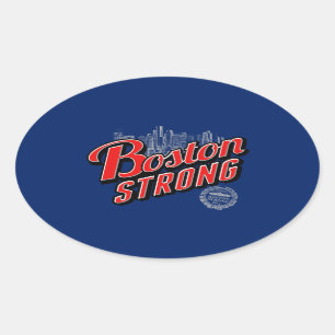 Sticker Ovale Boston Strong dans un décor rouge et bleu