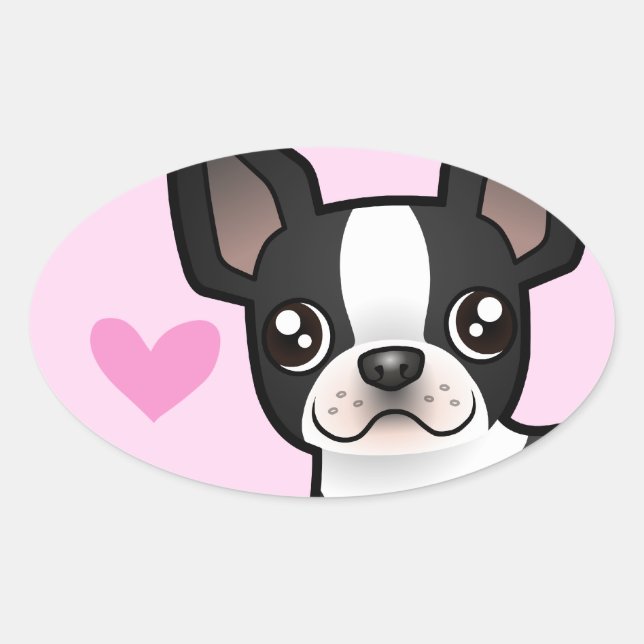 Sticker Ovale Boston Terrier Love (Devant)