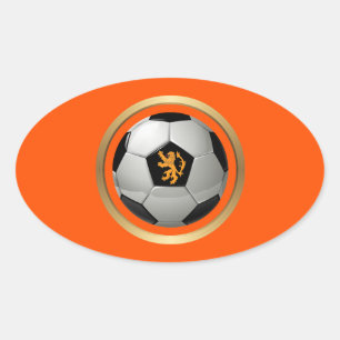 Sticker Ovale Boule de football Pays-Bas, Lion hollandais sur or