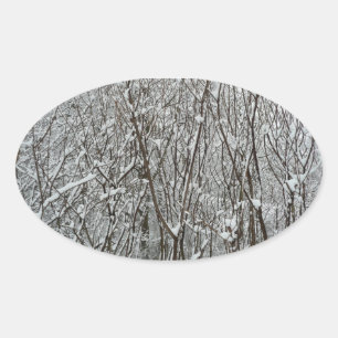 Sticker Ovale Branches couvertes de neige Abstraite hivernale