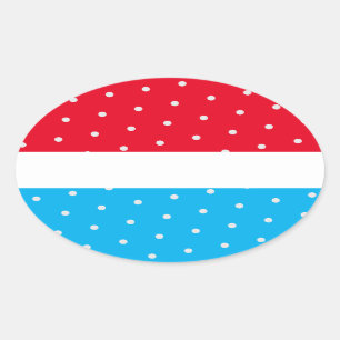 Sticker Ovale Bright Polka Dotée Rouge Ciel Bleu Bleu Blancs