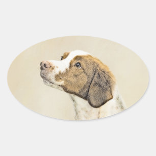 Sticker Ovale Brittany Peinture - Cute Original Chien Art