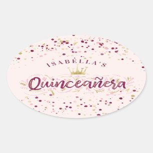 Sticker Ovale Broussailleux branché Bourgogne & Or Confetti Quin