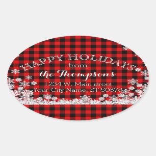 Sticker Ovale Buffalo Lumberjack Plaid Nom personnalisé Étiquett