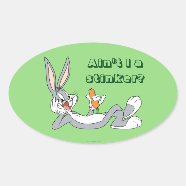 Sticker Ovale BUGS BUNNY™ Lying Down Eating Carrot (Devant)