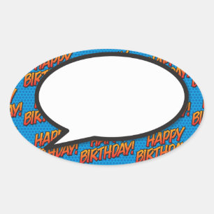 Sticker Ovale Bulle de texte Joyeux Anniversaire Fun Retro Bande