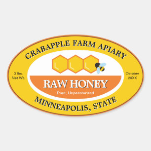 Sticker Ovale Bumblebee miel cru apiculteur d'or jaune