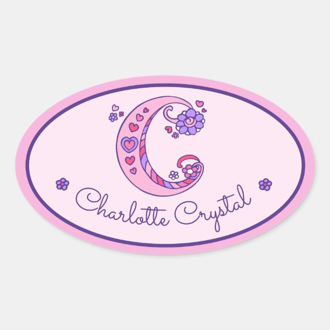 Sticker Ovale C lettre monogramme nom personnalisé id autocollan (Devant)