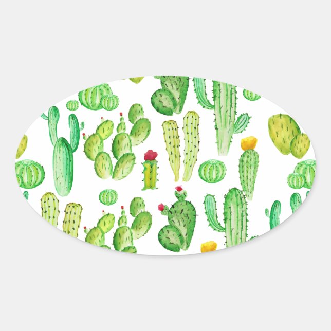 Sticker Ovale cactus aquarelle (Devant)
