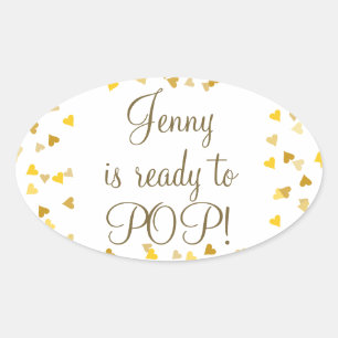 Sticker Ovale Cadeau de Baby Shower Golden Hearts Elle est Prête