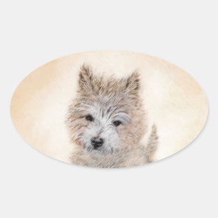 Sticker Ovale Cairn Terrier Peinture Chiot - Art Chien original