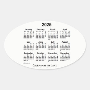 Sticker Ovale Calendrier noir et blanc 2025 par Janz Oval Sticke