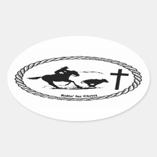 Sticker Ovale Calf Roping Cross Style Euro