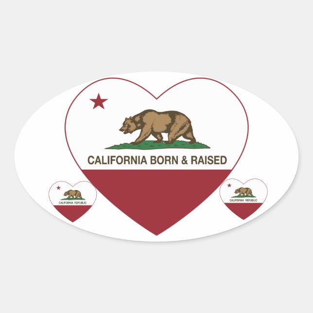 Sticker Ovale Californie Né et élevé coeur (Devant)