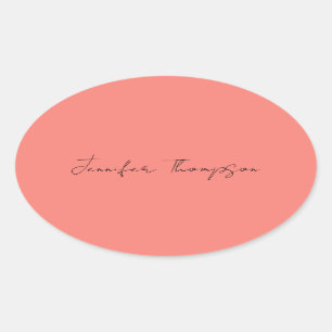 Sticker Ovale Calligraphie Elégant Coral rose Plaine Nom simple
