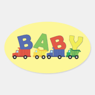 Sticker Ovale Camion de Baby shower de camion de construction ga
