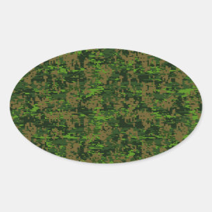 Sticker Ovale Camouflage numérique vert de style Woodland