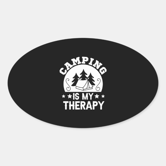 Sticker Ovale Camping is my therapy (Devant)