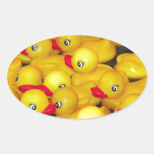 Sticker Ovale Canards en caoutchouc jaune mignon