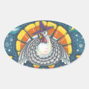 STICKER OVALE CANDY CORN TURKEY, FEUILLE DE BILLETS