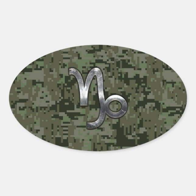 Sticker Ovale Capricorn Zodiac Connexion vert olive camo numériq (Devant)