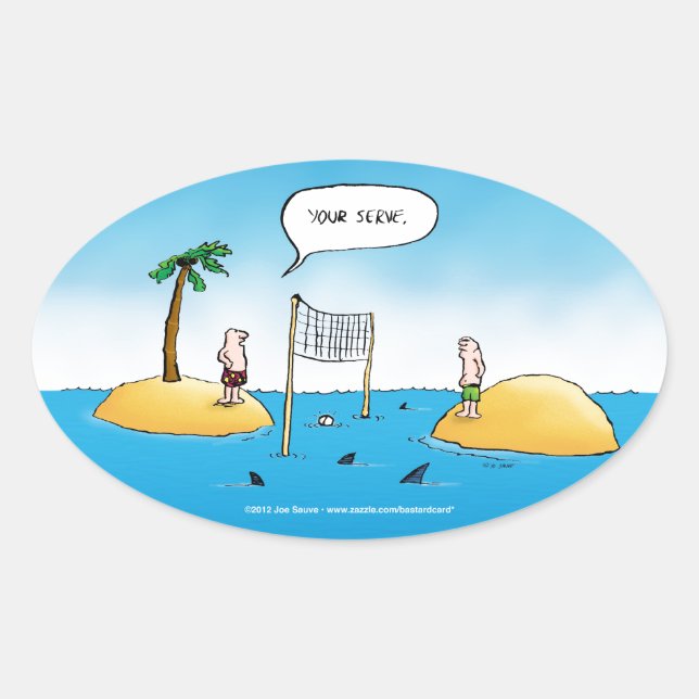 Sticker Ovale Caricature amusante de Shark Volleyball (Devant)