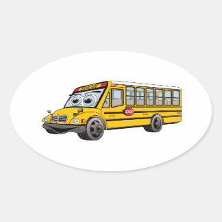 Sticker Ovale Caricature de bus scolaire 2017
