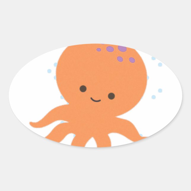 Sticker Ovale Caricature de la pieuvre mignonne (Devant)