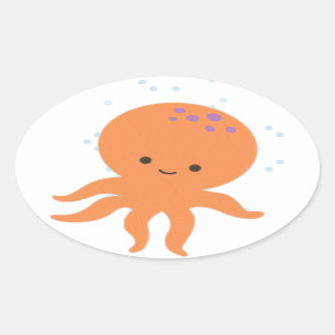 Sticker Ovale Caricature de la pieuvre mignonne