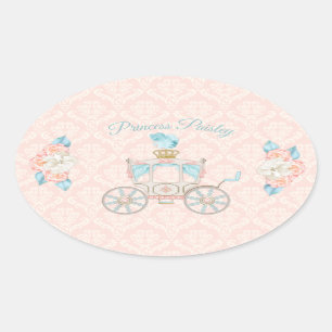 Sticker Ovale Carrosse de princesse de conte de fées Roses Fardé