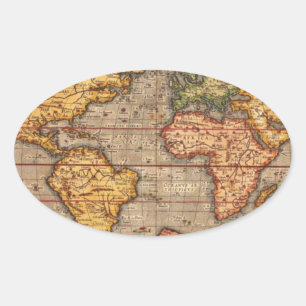 Sticker Ovale Carte du monde antique