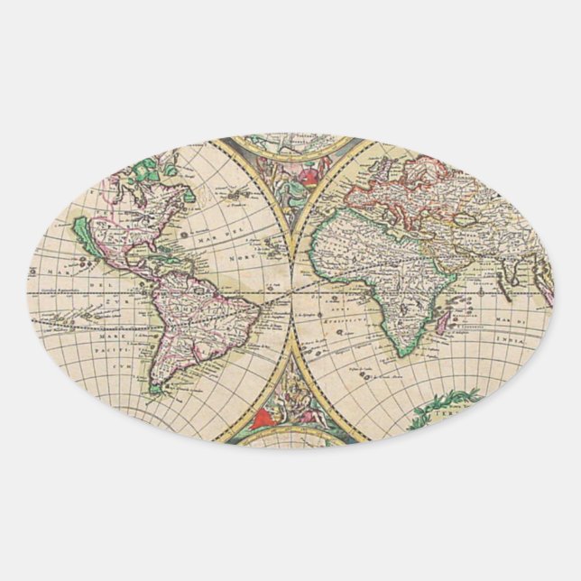 Sticker Ovale Carte du monde antique (Devant)