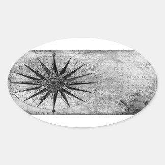 Sticker Ovale Carte marine vintage en noir et blanc décors do-it