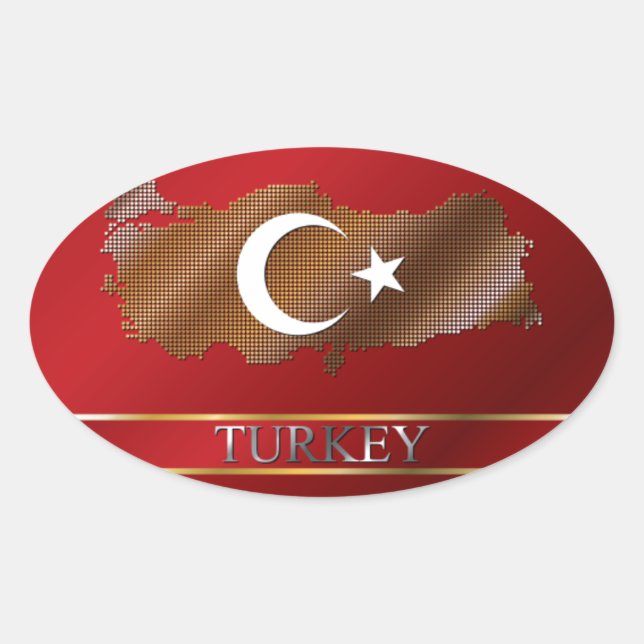 Sticker Ovale Carte Turquie et Drapeau turc Pixel métallique (Devant)