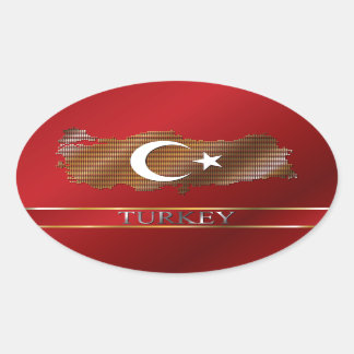Sticker Ovale Carte Turquie et Drapeau turc Pixel métallique