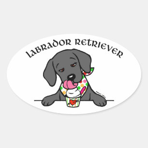 Sticker Ovale Cartographie noir Lab Puppy Ice Cream