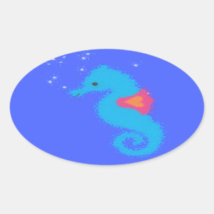 Sticker Ovale Carton bleu Seahorse