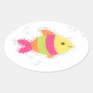 Sticker Ovale Carton de poisson mignon