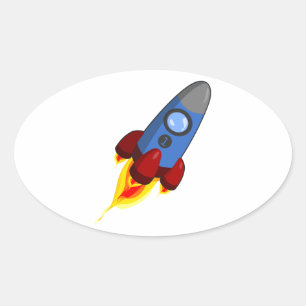 Sticker Ovale Cartoon Rocketship