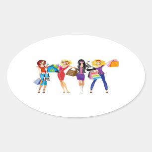 STICKER OVALE CARTOON SHOPPPING FILLES VECTEURS STYLE MODE S'AMU