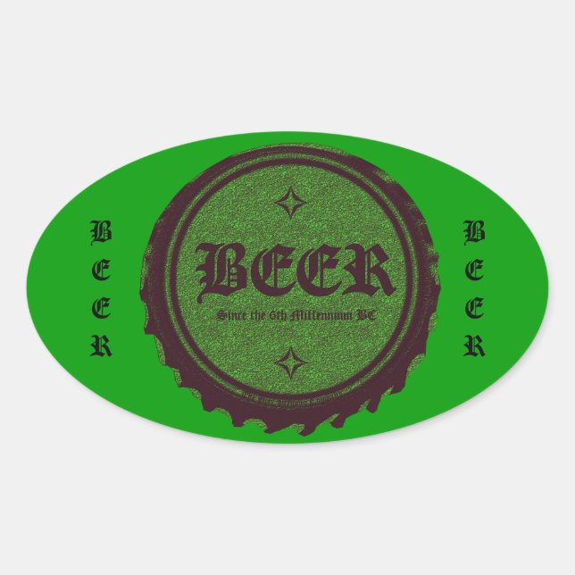 Sticker Ovale Casquette de bouteille de bière vert (Devant)