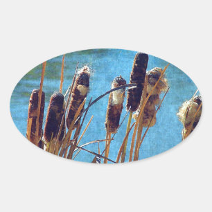 Sticker Ovale Cattails sur l'étang