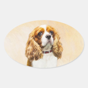 Sticker Ovale Cavalier King Charles Spaniel Peinture originale