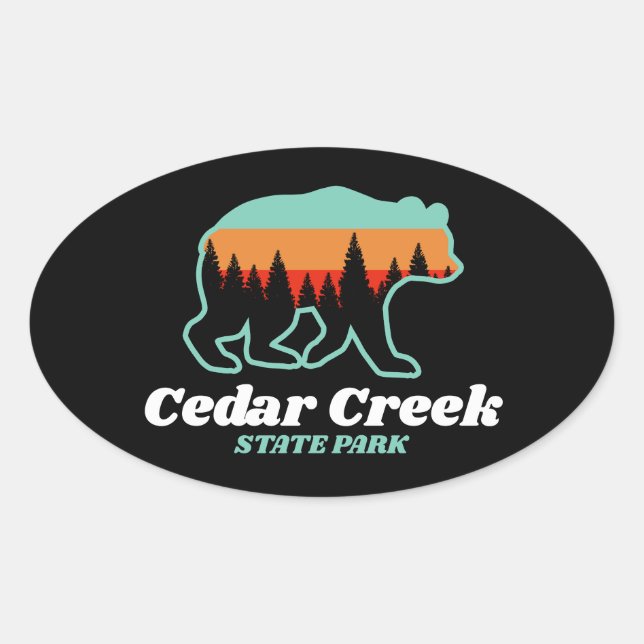 Sticker Ovale Cedar Creek State Park West Virginia Bear Retro (Devant)