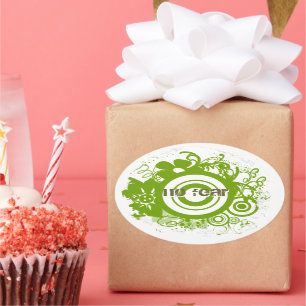 Sticker Ovale Cercle de fleurs avec Kanji pour Courage