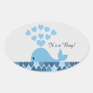 Sticker Ovale C'est un garçon ! Baleine mignonne