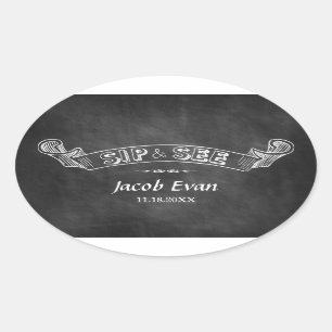 Sticker Ovale Chalkboard Sip and See Party Baby
