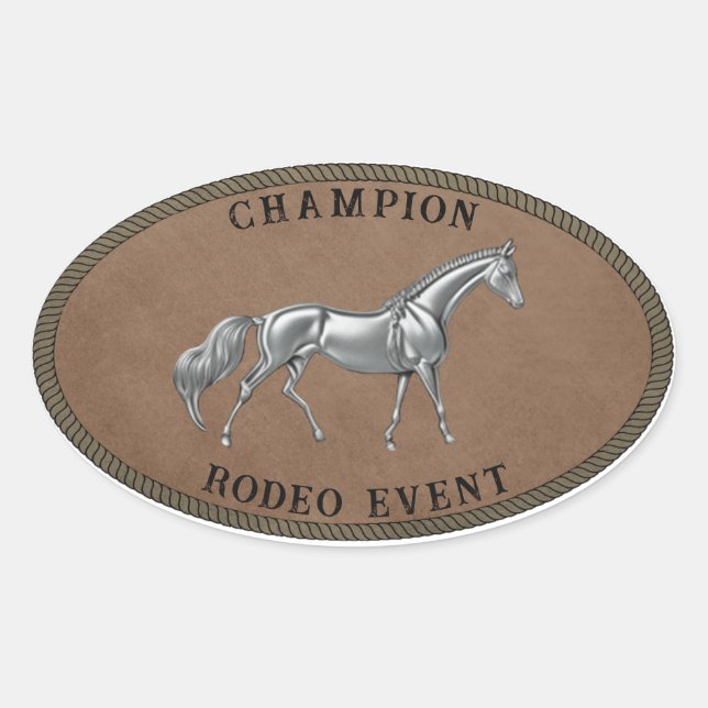 Sticker Ovale Champion Rodeo Event Pays Occidental Personnaliser (Devant)