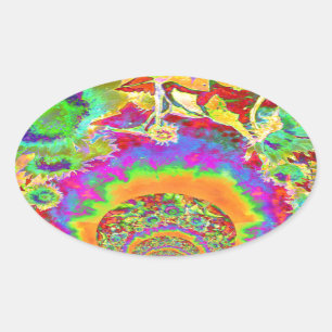 Sticker Ovale Champs de tournesol d'aquarelle rétro élégant